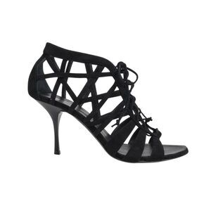 Giusseppe Zanotti Lace Up Gladiator Suede Cage Black Heels 36.5